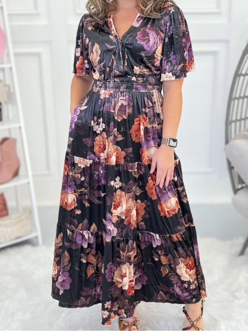 Oddi Los Angeles all my days velvet floral maxi dress size 2XL